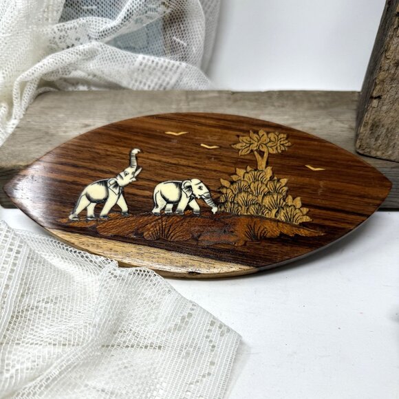 Vintage Handcrafted African Safari Wooden Artwork  Elephants  Plaque - Picture 7 of 7